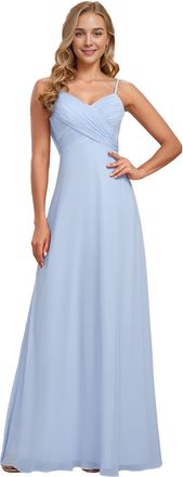 Ever-pretty Womens Maxi Bridesmaid Dress Spaghetti Straps V-Neck A-Line Chiffon Empire Waist Backless Dress Ice Blue 6