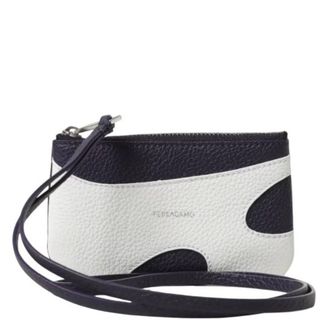 Ferragamo Grey Cut-Out Leather Zip Pouch