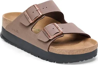 Birkenstock Womens Arizona Flex Platform Birko-Flor Sandal - Narrow In Mocha