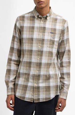 Barbour Hillroad Tailored Fit Buffalo Check Slub Cotton Button-Down Shirt in Stone at Nordstrom, Size Xx-Large