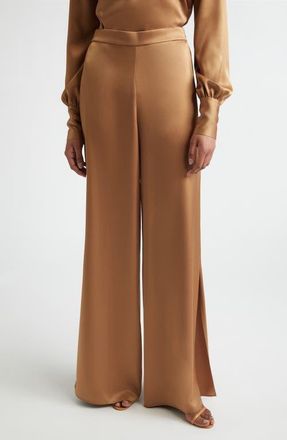 St. John Kate Side Slit Liquid Satin Pants in Vicuna at Nordstrom, Size 10