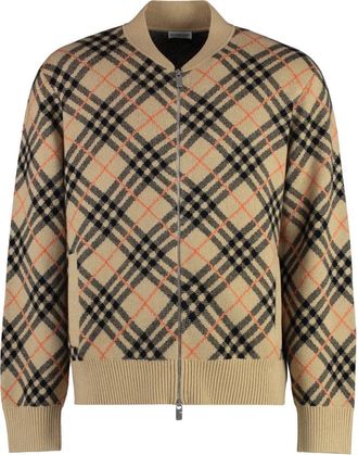 Burberry Cashmere Cardigan met Rits en Motief - Heren - Cashmere truien - Beige - M - Kasjmier - Truien & Vesten