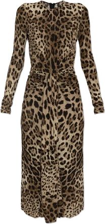 Dolce & Gabbana Jurk van viscose jersey met luipaardprint - Dames - Casual kleedjes - Bruin - L - Kleedjes