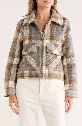 Lucky Brand Missy Zip Up Crop Jacket in Light Grey Plaid at Nordstrom Rack, Size X-Small