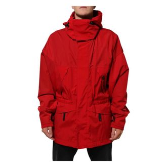 Dolce & Gabbana Light Jackets, male, Red, Size: 4XL Nylon Hooded Full Zip Parka Jacket