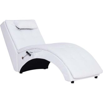 vidaXL Div&aacute;n De Masaje Con Almohada De Cuero Sint&eacute;tico Blanco Vidaxl
