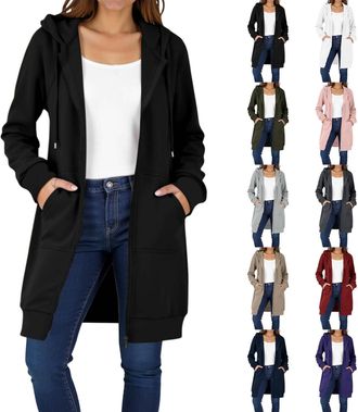 Generic Hoodies for Women UK Long Sleeve Hooded Zipped Cardigans Ladies Hoodies Casual Long Sweatshirt Jackets Zip up Hoodie with Pockets Autumn Clothing Blac