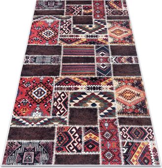 RugsX Rugsx - Alfombra Lavable Andre 2305 Oriental Patchwork Antideslizante - Burdeos / Marr&oacute;n Multicolour 160x220 Cm