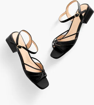 Talbots Viv Strappy Nappa Block Heel Sandals - Black - 5M Talbots