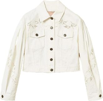Twinset Denim jack met kanten details - Dames - Spijkerjassen - Wit - S - Denim - Jassen