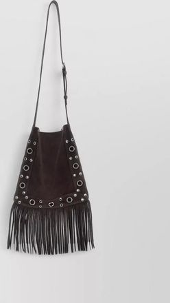 Valentino medium bucket bag crossbody suede fringe strap