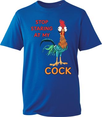 Generic Humurous Stop Staring at My Cock T-Shirt, Funny Double Meaning Sarcastic Naughty Rooster Rude Joke Shirt, Gift Kids Unisex Tee Top (Royal, M Years)
