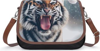 Generic Tiger Christmas Hat Winter Day Womens Crossbody Bag Fashion Shoulder Handbags Message Tote Bag with Adjustable Strap