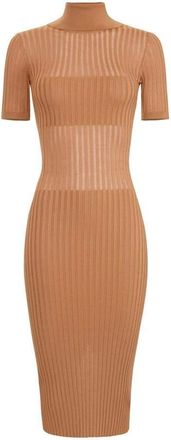 Elisabetta Franchi Kleedjes, Dames, Bruin, XL, Polyester, Gebreide jurk met transparante details