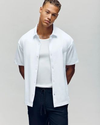 Psycho Bunny Mens Kian Oversized Fit Shirt 100 WHITE / XS