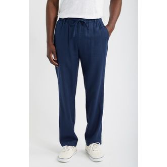 Mack Weldon Straight Leg Linen Blend Drawstring Pants in True Navy at Nordstrom, Size Xx-Large