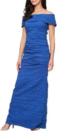 Alex Evenings Crinkle Off the Shoulder Stretch Taffeta Gown in Royal at Nordstrom Rack, Size 16