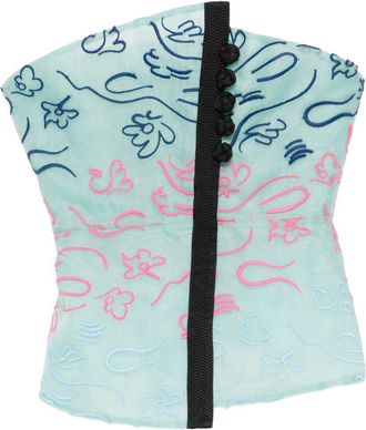 Emporio Armani Womens Floral Embroidery Strapless Top