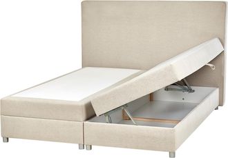 Beliani Beliani - Cama Continental Beige Claro Plateado 160 X 200 Cm Poli&eacute;ster Almacenaje Minister