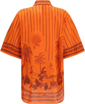 Alemais Womens Oversized Printed Shirt Orange Cotton