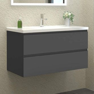 Sky Wall Hung Bathroom Vanity Unit with Basin Storage Cabinets Flat Pack - 1000mm Matt Grey