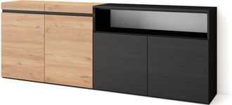 Skraut Home Aparadores Para Sal&oacute;n, Gran Capacidad De Almacenaje, 200x75x35cm, 4 Puertas, Armario, Zapatero, Estilo Moderno, Roble Y Negro - Skraut Home