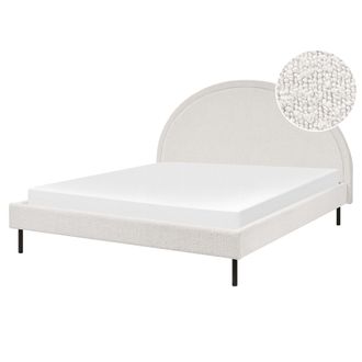 Beliani Cama Minimalista Boucl&eacute; Tapicer&iacute;a Poli&eacute;ster Somier Cabecero Semicircular 160 X 200 Cm Blanco Margut