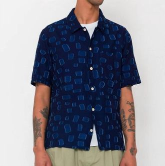 Folk Gabe Short Sleeve Shirt In Indigo Irregular Dot