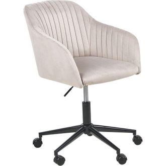 Beliani Silla De Oficina De Terciopelo Gris Pardo Negro Giratoria Altura Acolchado Venice