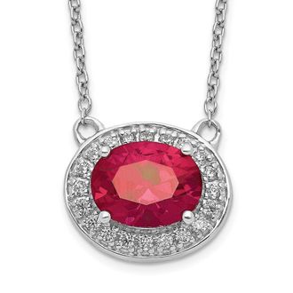 Diamond2Deal 14k White Gold Diamond and Oval Ruby Pendant Necklace