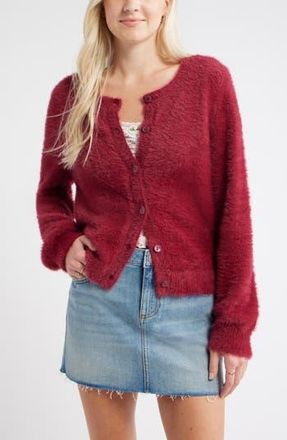 BP. Fuzzy Scoop Neck Cardigan in Burgundy Beet at Nordstrom Rack, Size Small