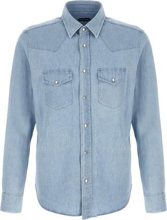Tom Ford Denim Chambray Western Shirt - Heren - Spijkeroverhemden - Blauw - XL - Denim - Overhemden