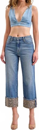 Hidden Jeans Fearless Cheetah Cuff Straight Jeans In Blue