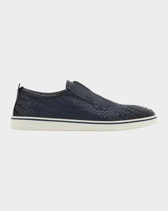 Ferragamo Men & apos;s Woven Leather Slip-On Derby Sneakers