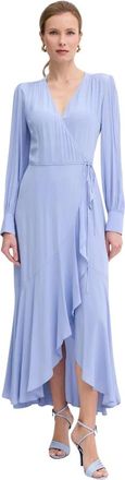 Twinset Kleedjes, Dames, Blauw, S, Gekreiste wikkeljurk met ruches