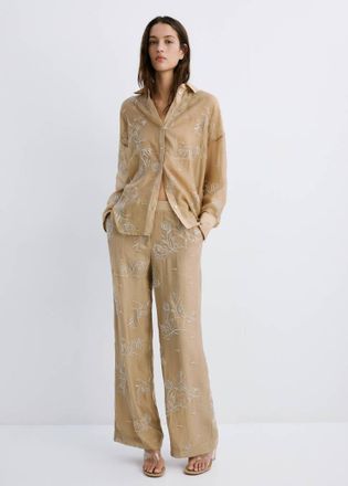 Mango Pantalone lyocell ricamato beige - Donna - S - MANGO