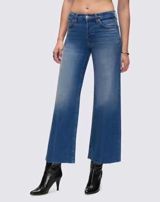 Re/Done Mid Rise Wide Leg Crop Jeans In Viper Blue