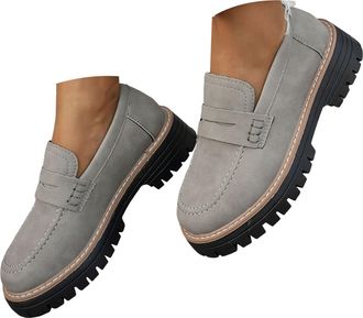 Generic Womens Platform Loafer Fashion Suede Chunky Slip On Dress Loafers Lug Sole Business Casual Work Shoes Loafers for Women Low Heel Zipper Round Toe Non-