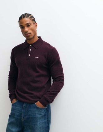 GANT polo in lana dagnello superfine color prugna-Rosso