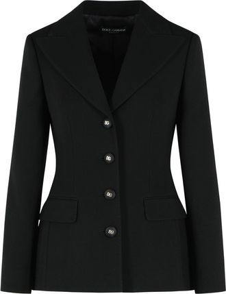 Dolce & Gabbana zwarte wollen jas met enkele rij knopen