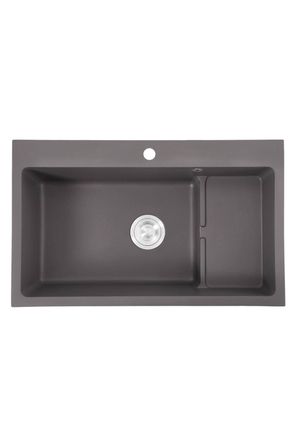 Living and Home Modern Quartz Resin Composite Kitchen Sink with Waste Kit in Grey