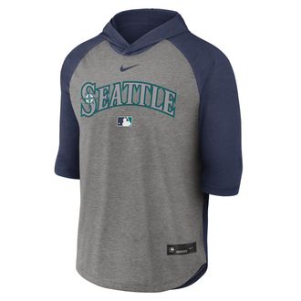 Nike Seattle Mariners Authentic Collection Flux Nike Mens Dri-FIT MLB 3/4-Sleeve Hooded T-Shirt in Blue | 04HI013NMVR-LQZ