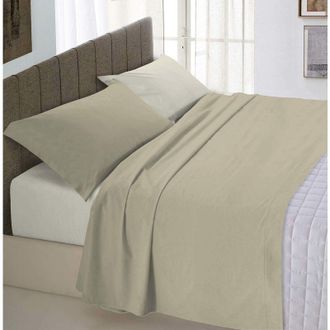 Italian Bed Linen Italian Bed Linen Natural Color Completo Letto Double Face, 100% Cotone, Tortora/Panna, Una Piazza e Mezza, 3 Unit&agrave;