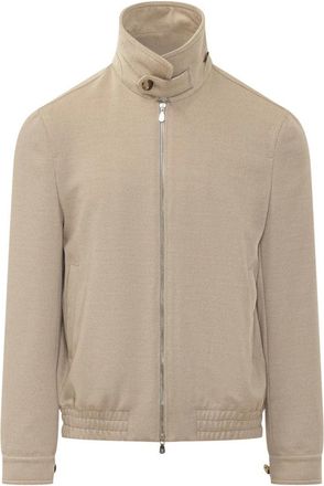 Brunello Cucinelli Jack met opstaande kraag en rits - Heren - Bomber jackets - Beige - L - Wol - Jassen