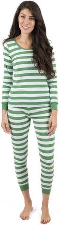 Leveret Womens Cotton Striped Matching Family Holiday Pajamas in Green & White at Nordstrom, Size X-Small