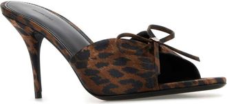 Balenciaga Womens Printed Satiin Knife Bow Mules - Dark Brown Textile - Size EU 37