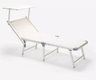 Generico HU-096 Lettino prendisole mare pieghevole in tubo di alluminio 180X60XH40 cm BIANCO