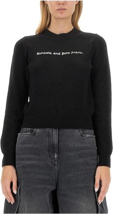 Palm Angels Sunsets Sweater - Dames - Ronde hals truien - Zwart - M - Wol - Truien & Vesten