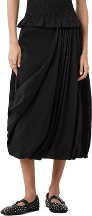 AllSaints Nia Pleated Bubble Hem Midi Skirt in Black at Nordstrom Rack, Size 4 Us / 8 Uk