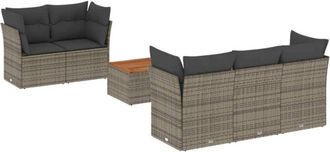 vidaXL Vidaxl - Set De Muebles De Jard&iacute;n 6 Pzas Y Cojines Rat&aacute;n Sint&eacute;tico Gris